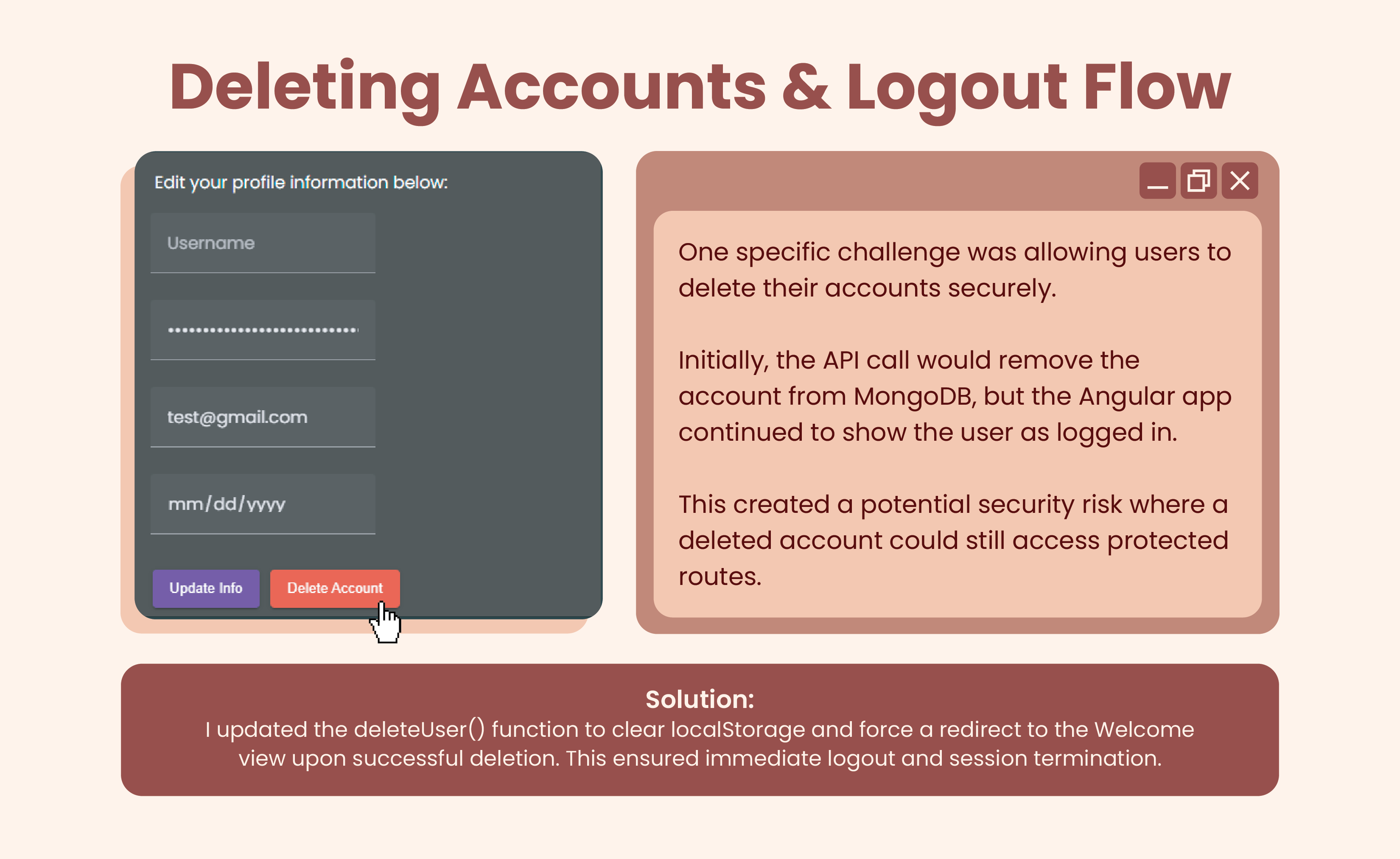 Slide 7 - Deleting Accounts & Logout Flow